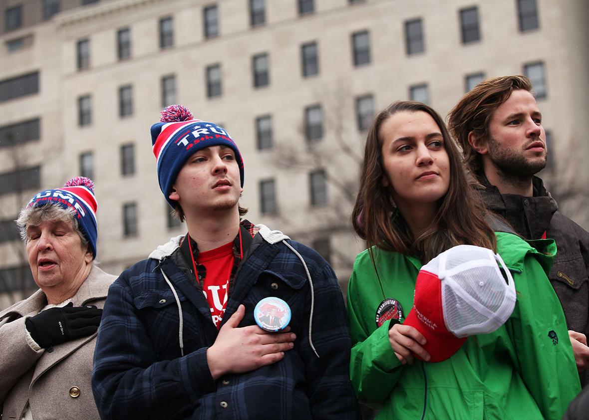 People wait for the Presidential Inauguration Parade on January 20, 2017 in Washington, DC.