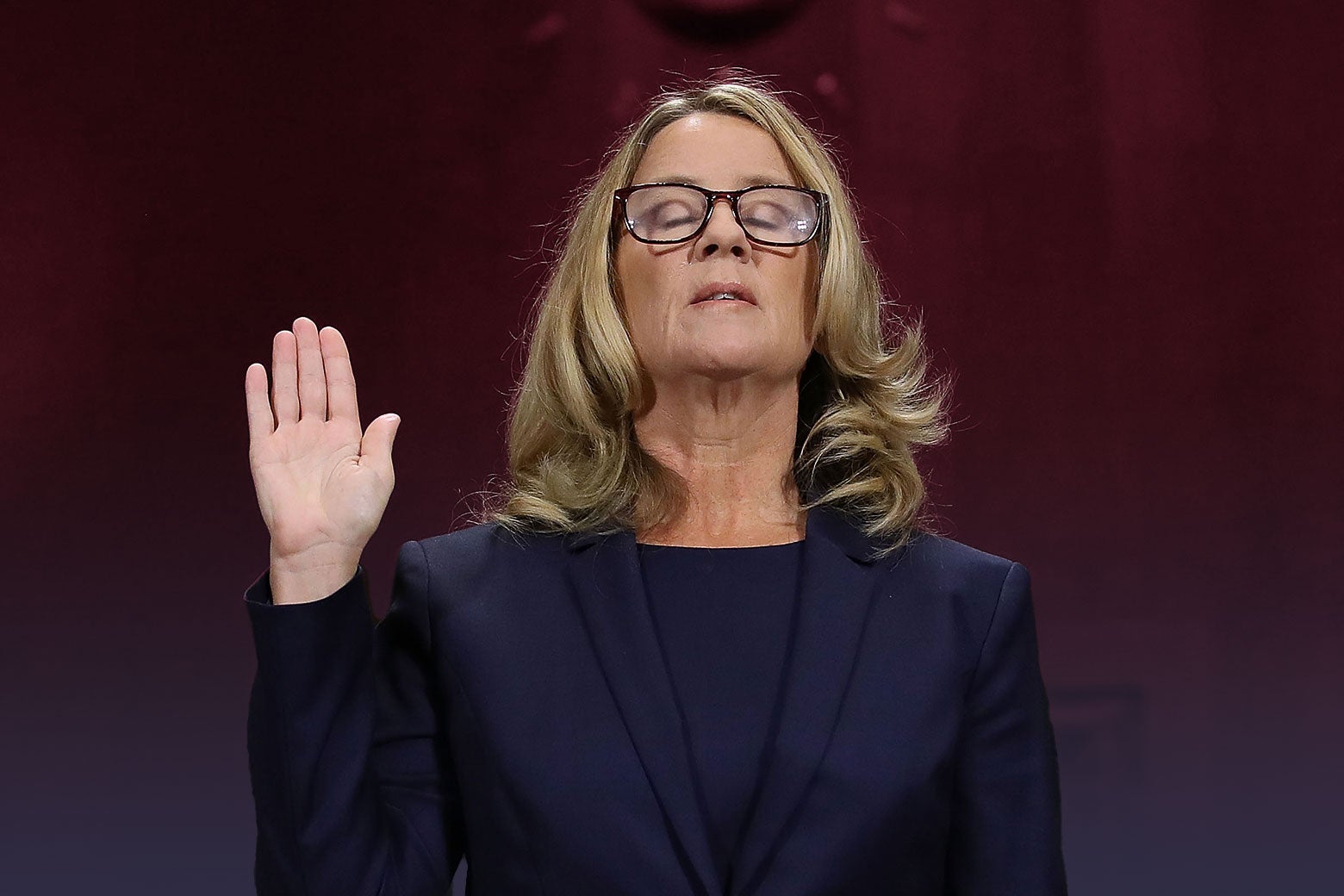 Christine Blasey Ford is sworn in before testifying during Brett Kavanaugh's Senate confirmation hearing in 2018.