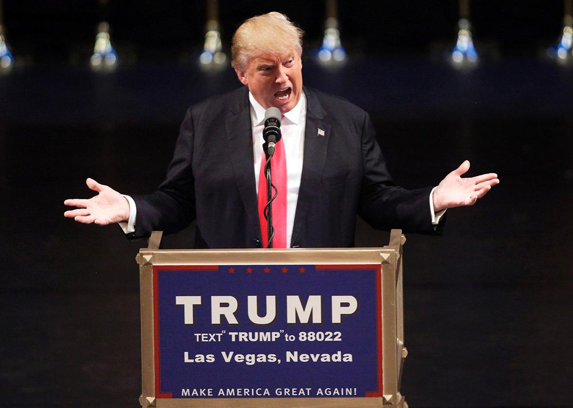 US Republican presidential candidate Donald Trump speaks during a rally at the Treasure Island Hotel in Las Vegas on June, 18, 2016. 