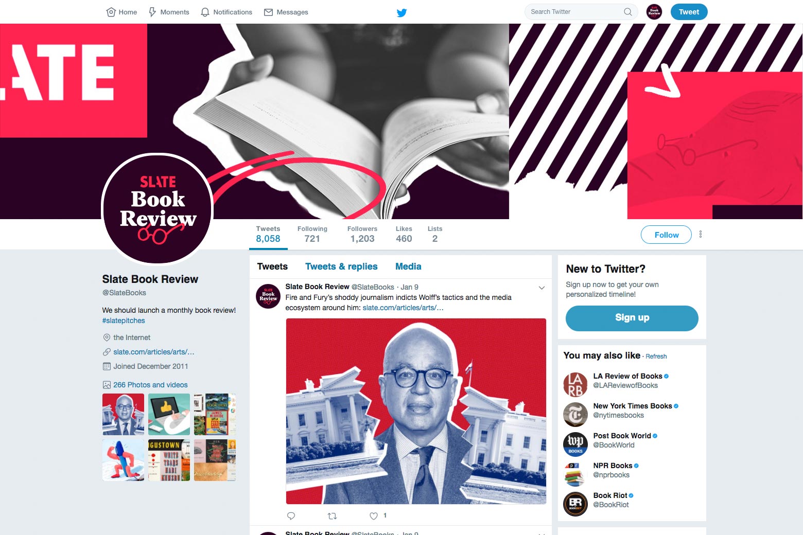 Screenshot of Slate Book Review's Twitter profile.