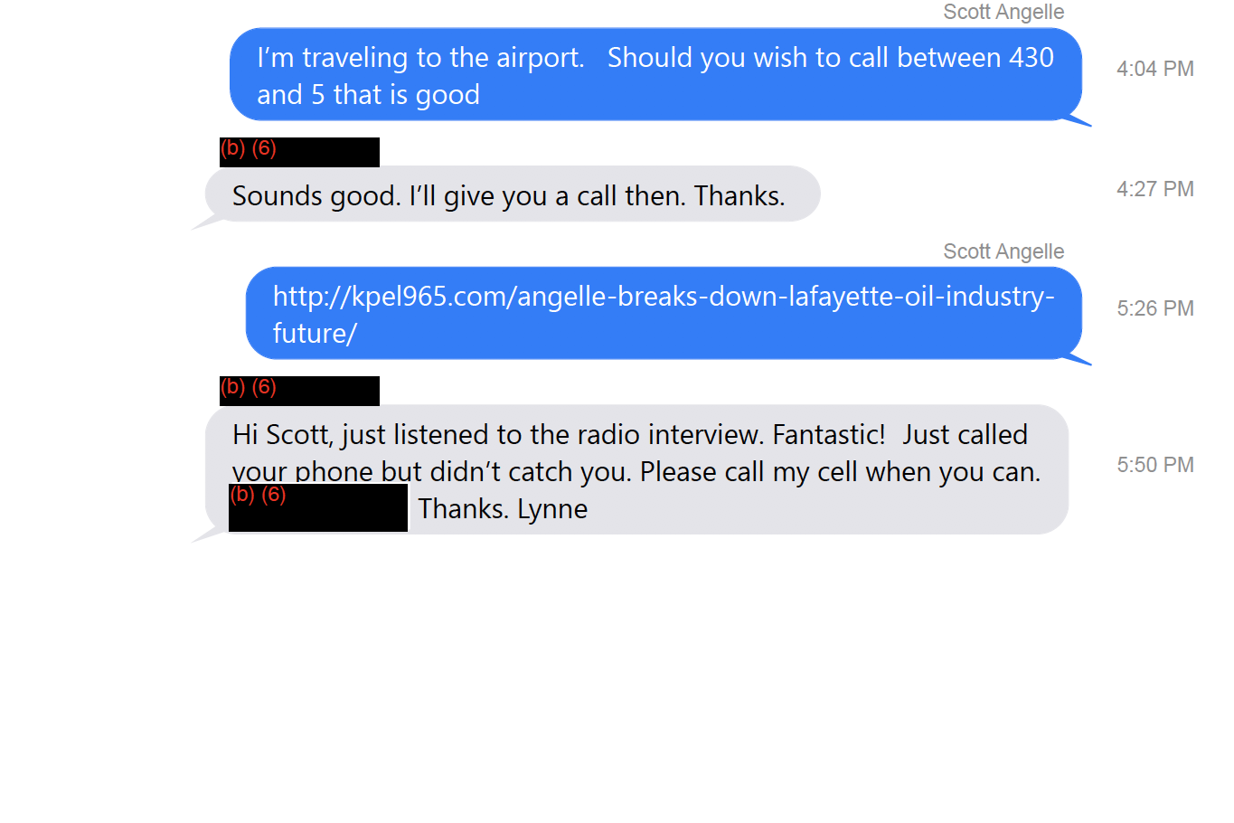 Screenshot of a text conversation