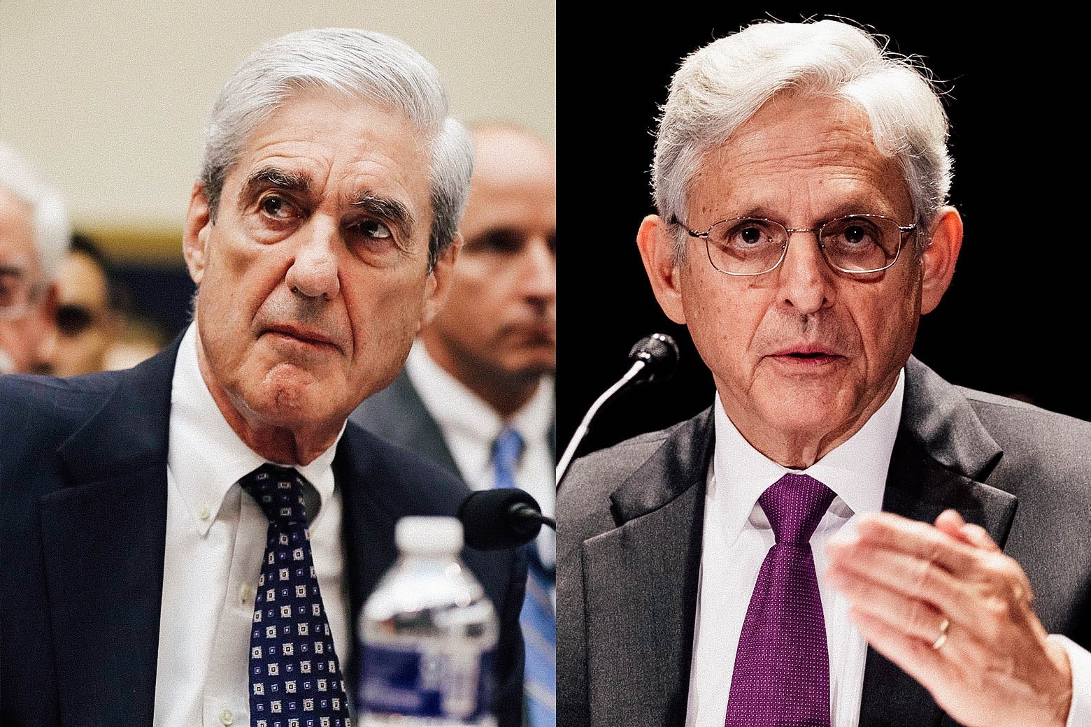 Side by side photos of Mueller and Garland