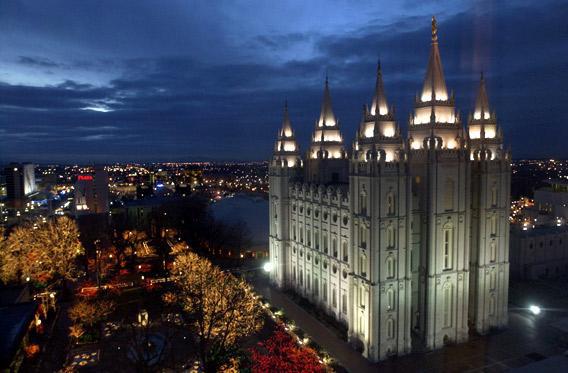 A view of the Salt Lake Temple outside Olympic Medals Plaza in Salt Lake City, Utah. 