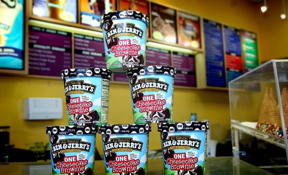 Ben & Jerry's ice cream displayed at a Ben & Jerry's store in Burbank, California.
