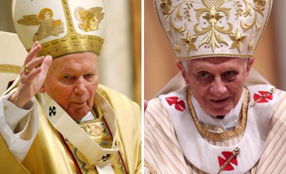 Pope John Paul II and Pope Benedict XVI.