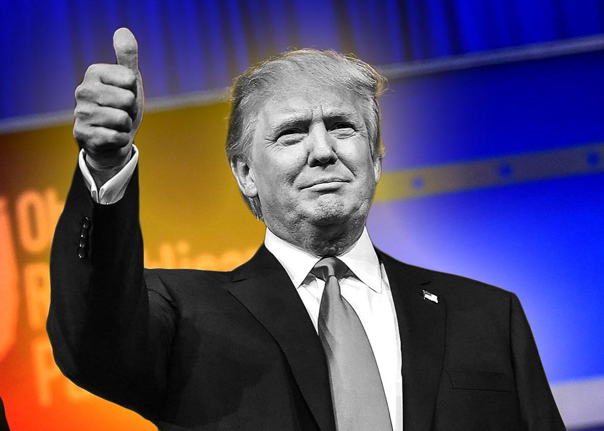 Real estate tycoon Donald Trump flashes the thumbs-up.