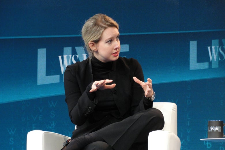 Theranos chief executive Elizabeth Holmes gestures as she speaks at a Wall Street Journal technology conference in Laguna Beach, California on October 21, 2015. The founder of innovative blood test startup Theranos challenged The Wall Street Journal on its own turf about an investigation into the firm's technology. Elizabeth Holmes took to the stage at the prestigious WSJDLive technology conference on the Southern California coast to say the Journal got the story wrong. AFP PHOTO/ GLENN CHAPMAN (Photo by GLENN CHAPMAN / AFP)        (Photo credit should read GLENN CHAPMAN/AFP/Getty Images)
