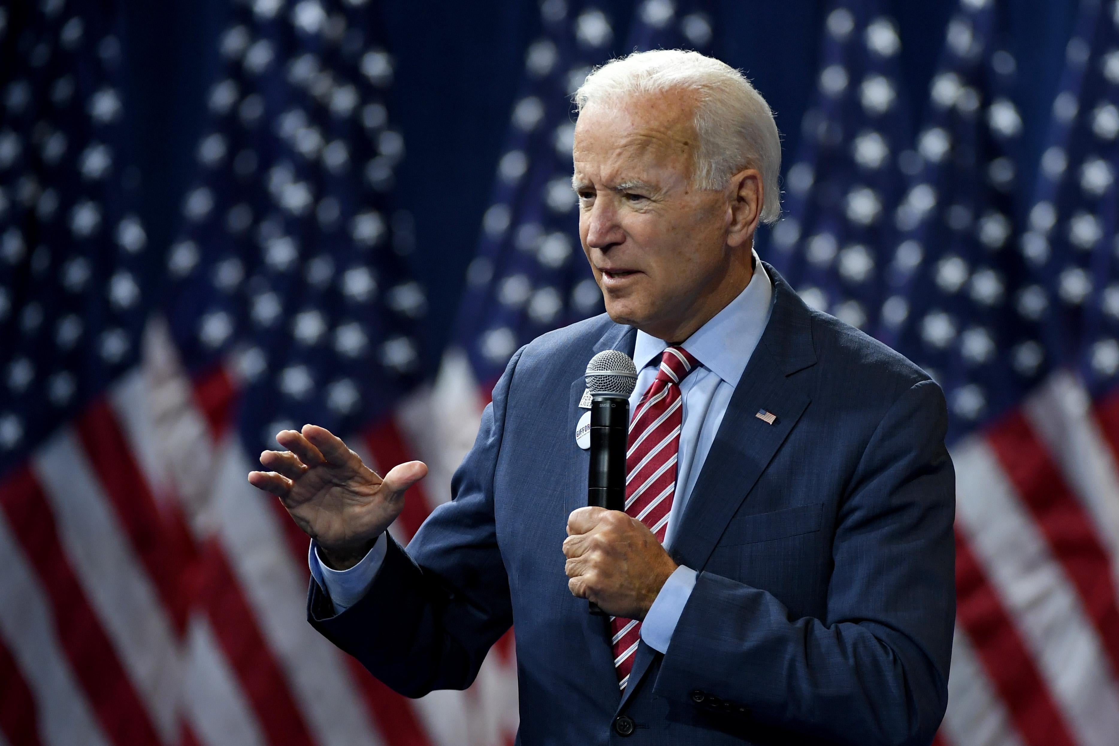 Joe Biden speaks during the 2020 Gun Safety Forum hosted by gun control activist groups Giffords and March for Our Lives at Enclave on October 2, 2019 in Las Vegas, Nevada.