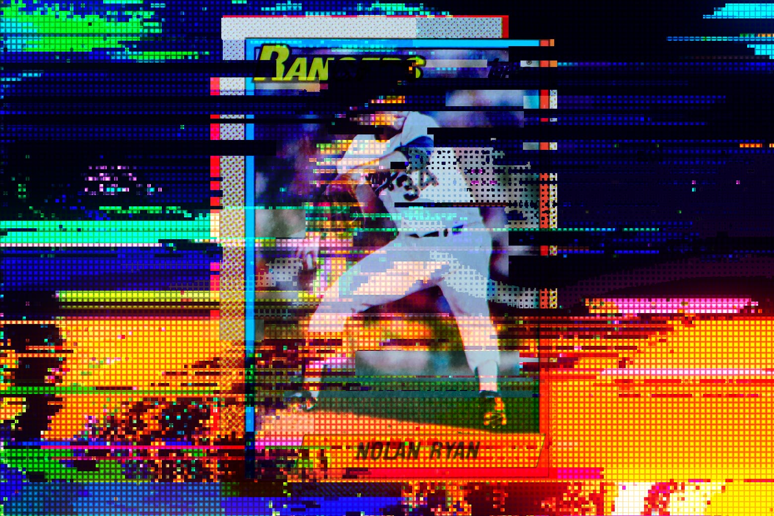 Glitchy, pixelated baseball card