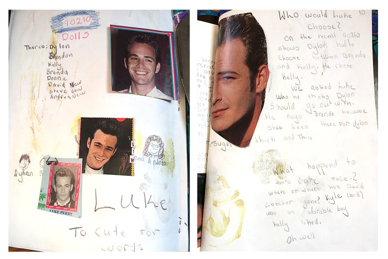 Two pages from a scrapbook featuring Luke Perry.