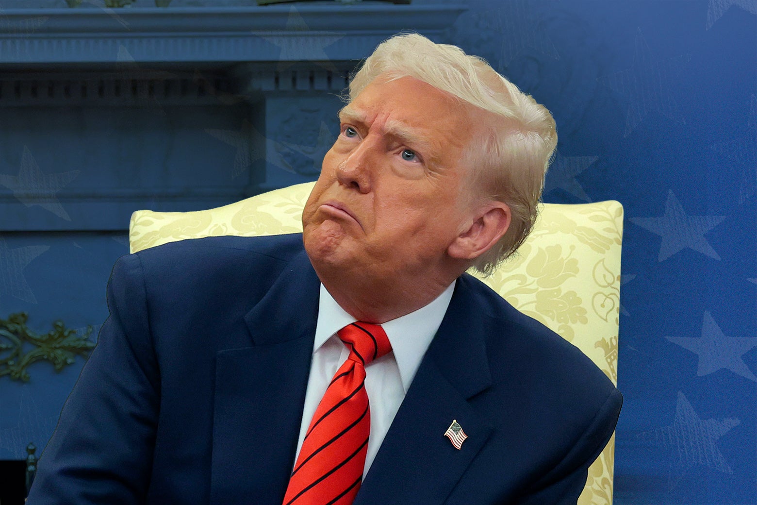 Donald Trump frowns and looks very confused and surprised.