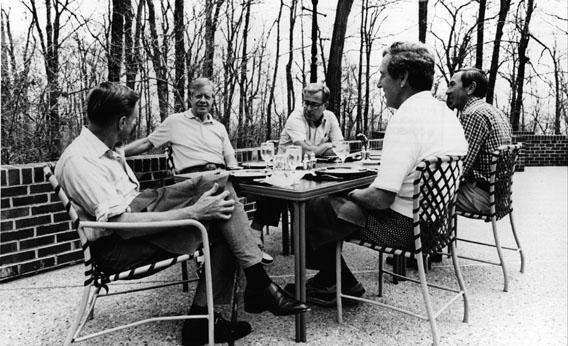 Jimmy Carter at Camp David with members of his Cabinet. 